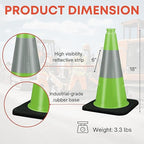 18" Traffic Safety Cones Road Cones, Construction Cone with Rubber Base & Reflective Collars, Restorable Parking Cones, Heavy Duty Road Cones for Traffic Control & Road Safty(8 Pack-Green）