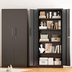 Greenvelly Metal Storage Cabinet, 63" H Locking Metal Storage Cabinet with Doors and 4 Shelves, Lockable Steel Cabinets for Kitchen, Bedroom, Living Room, Office (Black)