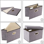 PRANDOM Collapsible Storage Containers with Lids [5-Pack] Linen Fabric Foldable Storage Bins Boxes Organizer Baskets Cube with Cover for Home Bedroom Closet Office Nursery (14.9x9.8x9.8)