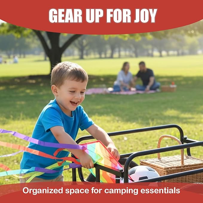 Bike Cargo Trailer with Spring Suspension, Bicycle Wagon Cart, Handle Cart 160 lbs Load Capacity, Foldable Compact Storage，with Removable Dust Cover Wheel 16’’