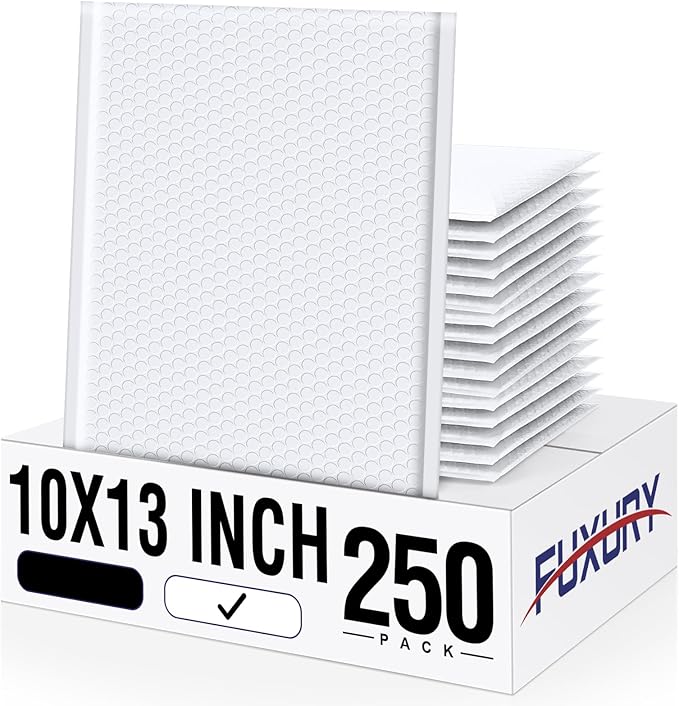 Fuxury Bubble Mailers 10x13 Inch White 250 Pack Bulk Padded Envelopes Thick Mailing Envelopes Bubble Opaque Padded Mailers Shipping Bags for Mailing Book Makeup Small Business