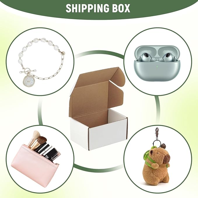 25 Pack 6"x4"x3" inch Small Shipping Boxes White Corrugated Cardboard Box for Small Business, Mailer, Shipping, and Packing