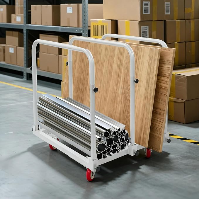 Undercat Steel Panel Truck, Heavy Duty Lumber Drywall Dolly, 1400lbs Platform Truck with 4 Swivel Casters, Flatbed Cart with 3 Side Handrails & Bottom Crossbar for Warehouse, Garage, Home, Grey