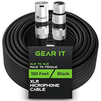 GEARit XLR Male to Female Microphone Cable (150 Feet, 1 Pack) 3-Pin Balanced Shielded Mixer, Recording Studio, Podcast - Black