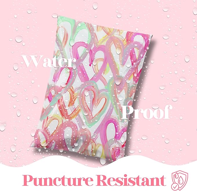 6x9 Designer Poly Mailer 100 Pack Heavy Duty Waterproof Self Seal Shipping Bags for Small Business Large Mailing Envelopes Bulk Tear Resistant Cute Packaging Happy Hearts