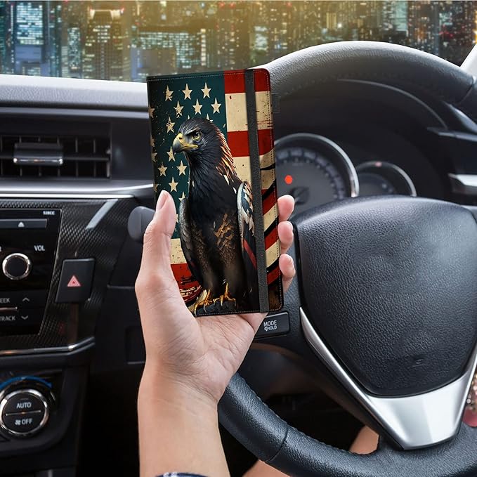 Car Registration and Insurance Holder,Leather Vehicle Glove Box Organizer Wallet for Document,Perfect for any Car,Truck,Motorcycle,Driver License,Trailer or Boat,Men & Women,American Flag-9 Eagle