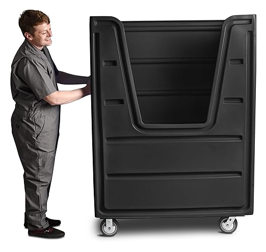 Meese 72P Commercial Laundry Linen Truck Cart, Polyethylene (HDPE), Poly Base, Bulk-Trux Mobile Laundry Cart with Two Swivel & Two Rigid Wheels, 38-Bushel / 48 Cu. Ft. Capacity, Black