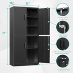 Metal Storage Cabinet with 3 Adjustable Shelves and 4 Doors,71" Garage Storage Cabinet with Lock,Black Metal Cabinets with Locking Doors,Steel Tool Cabinets,Lockable Cupboard for Home,Office,Garage