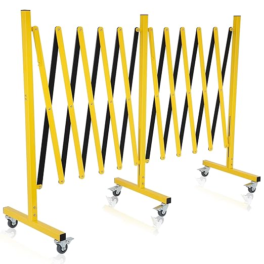 GCCSJ Expandable Metal Barricade with Wheels, 16.4 Feet Long Folding Security Gate, Retractable Metal Barrier for Construction Site Elevator Traffic Control Garage, Yellow Black