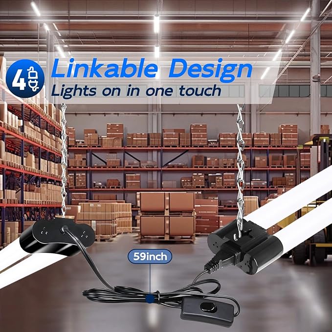 hykolity 2 Pack 4FT Linkable LED Shop Light for Garage, 6500lm, 4FT 60W Utility Light Fixture, 5000K Daylight LED Workbench Light with Plug, Hanging or Surface Mount, Black - ETL