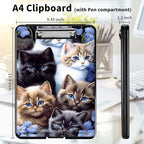 A4 Clipboards,Heavy Duty Waterproof Nursing Plastic Folder Clipboard with Storage Clip Boards,File Folder Storage Box Clipboard Case for Teacher,Doctor,Offices,Cute Cats