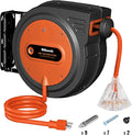 40 FT Retractable Extension Cord Reel, Heavy Duty Power Cord, 12AWG/3C SJTOW, 3 Grounded Outlets Lighted Triple Tap, 15 Amp Circuit Breaker, Wall/Ceiling Mounted, ETL Listed, Orange G40ACR06