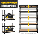 PrimeZone 2 Pack Heavy Duty Adjustable 5 Tier Garage Storage Shelves - 47" W x 18" D x 71" H, Metal Utility Rack Shelf Unit for Warehouse, Pantry, Closet, Kitchen, Black
