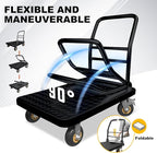 Heavy Duty Platform Truck Flat Cart Hand Trucks,1500 to 2000Lbs Steel Push Cart Dolly with Brake Design, 36 x 24in or 27x19in Large Flatbed Black Trolley (BL, 27X19 Small)