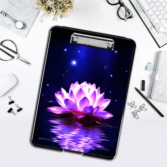 Clipboard with Storage,Office Supplies Nursing Clipboards Folder with Pen Holder Plastic Foldable Clip Board with Storage for Nurse Teacher,Purple Lotus