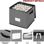 inin Christmas Ornament Storage Box with Adjustable Dividers,Christmas Ornaments Organizer with Zippered Top,Storage Container Bin for Holiday Decorations(64 Ball, Gray, with Tray)