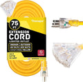 10 Gauge Outdoor Extension Cord 75 ft with 3 Outlets - Weatherproof Heavy Duty Extension Cord, Multiple Outlets 75 Foot, 10/3 SJTW Yellow Cable with 3 Prong Grounded Plug, 15 Amp