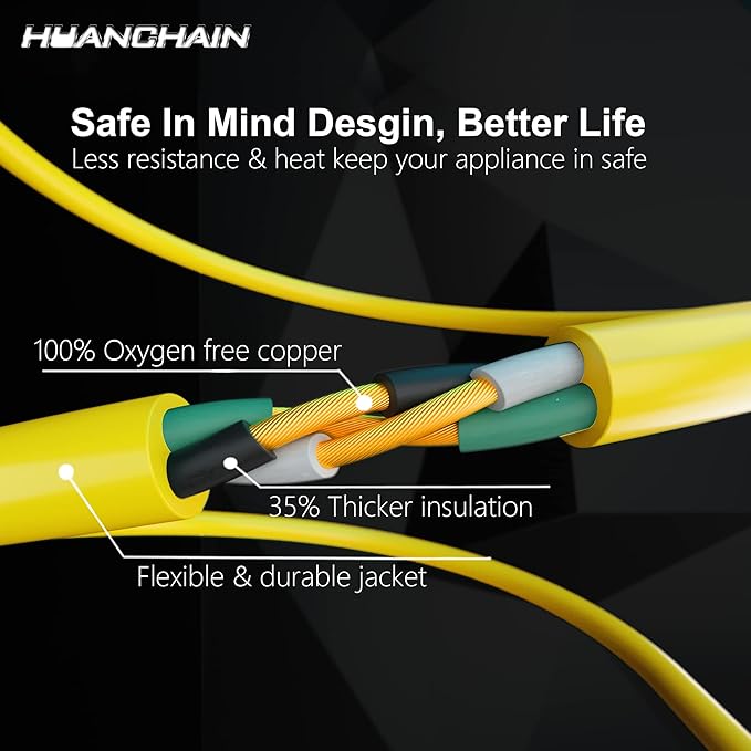 HUANCHAIN 100 ft 14/3 Gauge Heavy Duty Outdoor Extension Cord Waterproof with Lighted, Flexible Cold Weather 3 Prong Electric Cord Outside, 13A 1625W 125V 14AWG SJTW, Yellow, ETL Listed