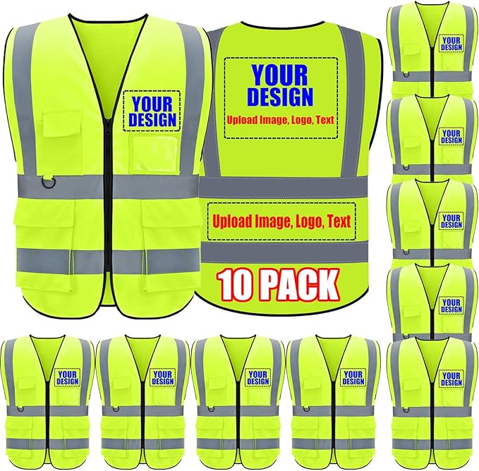 BeautyWill Custom Safety Vest Customized Logo Class 2 High Visibility Reflective Vest with Pockets Construction workwear
