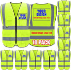 BeautyWill Custom Safety Vest Customized Logo Class 2 High Visibility Reflective Vest with Pockets Construction workwear