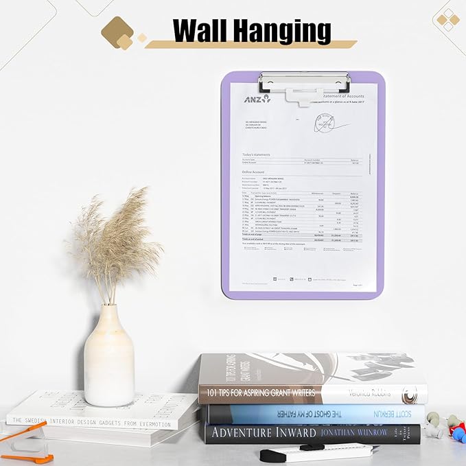 Hongri Plastic Clipboard with Pen Holder, Purple 8.5x11 Letter Size Clip Board for Classroom, Office, Students, Nurses and Women, Low Profile Clip, Size 12.5 x 9 in(Pack of 6)