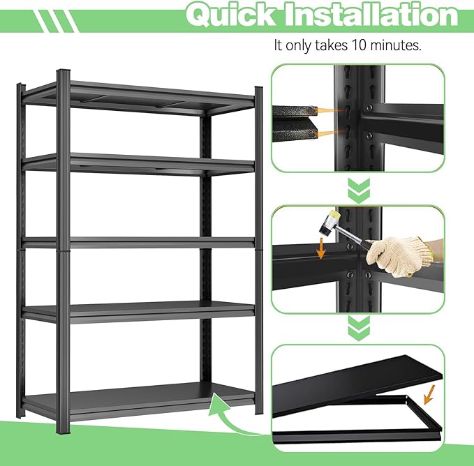 72" H Garage Shelving 5 Tier Storage Shelves 3000LBS Metal Shelving Unit Heavy Duty Adjustable Steel Shelf for Kitchen Warehouse Pantry Basement,72" H x 40" W x 15.8" D, Black