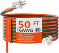 HUANCHAIN 16 Gauge 50 ft Outdoor Extension Cord with Lighted End, Flexible Cold-Resistant 3 Prong Electric Cord Waterproof Outside, 13Amp 1625W 16AWG SJTW, Orange Green, ETL