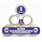 Tape King Quiet Clear Packing Tape | 60 Yards Per Roll (6 Rolls) | Heavy Duty Packing Tape 2.6mil Strong Adhesive for Moving Boxes, Shipping Cartons, Office Use, Storage & Wrapping (360 Yards)