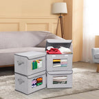 Univivi Fabric Foldable Storage Boxes [4-Pack] Large Collapsible Stackable Storage Bins with Lids, Closet Organizers and Storage Cube Basket for Home, Office, Bedroom (Gray, 17“ x 12” x 12")