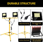 24000 Lumen Work Lights with Stand, 2 Adjustable Head LED Work Light with Adjustable and Foldable Tripod Stand, IP67 Waterproof Lamp Individual Switch with 16FT Cord for Outdoor Construction Lighting