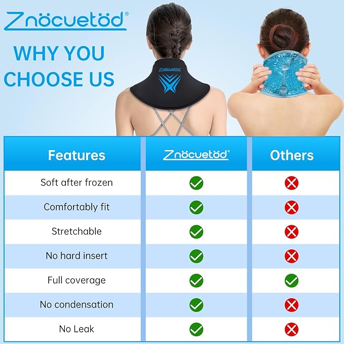 Neck Ice Pack Wrap Reusable Gel Ice Packs for Cervical Injuries Pain Relief, Flexible Cold Hot Compress Therapy for Shoulder Swelling, Bruises, Stiff Neck, Migraine, Surgery Recovery