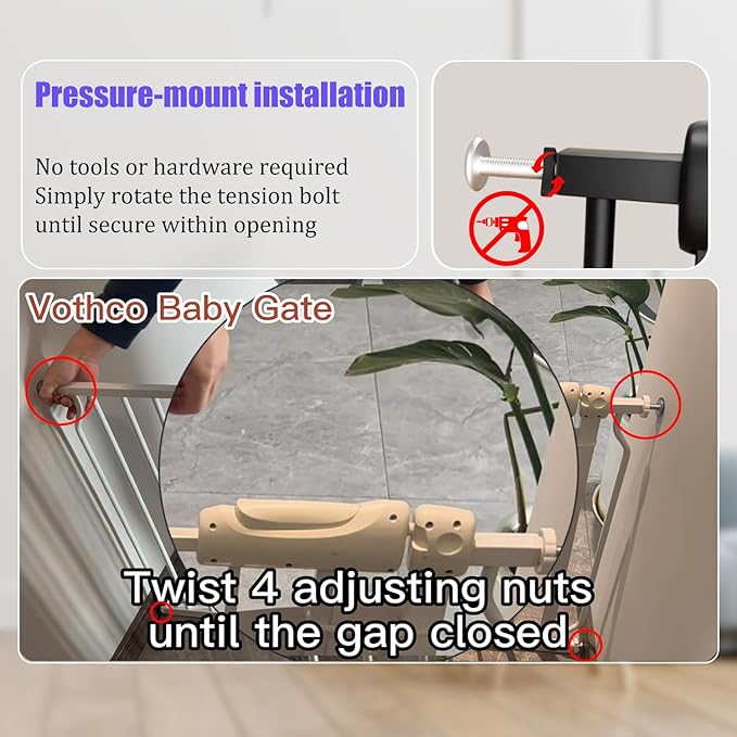 Baby Gates Extra Wide 43.5-48 Inch Wide Large Baby Gate for Stairs Tension Pet Dog Gates Indoor for Doorways No Drilling Pressure Mounted Pet Gates for Kids