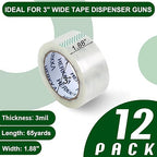 HERKKA Clear Packing Tape, 12 Rolls Heavy Duty Packaging Tape for Shipping Packaging Moving Sealing, 3 mil Thick Clear Packing Tape, 1.88 inches Wide, 65 Yards Per Roll, 780 Total Yards