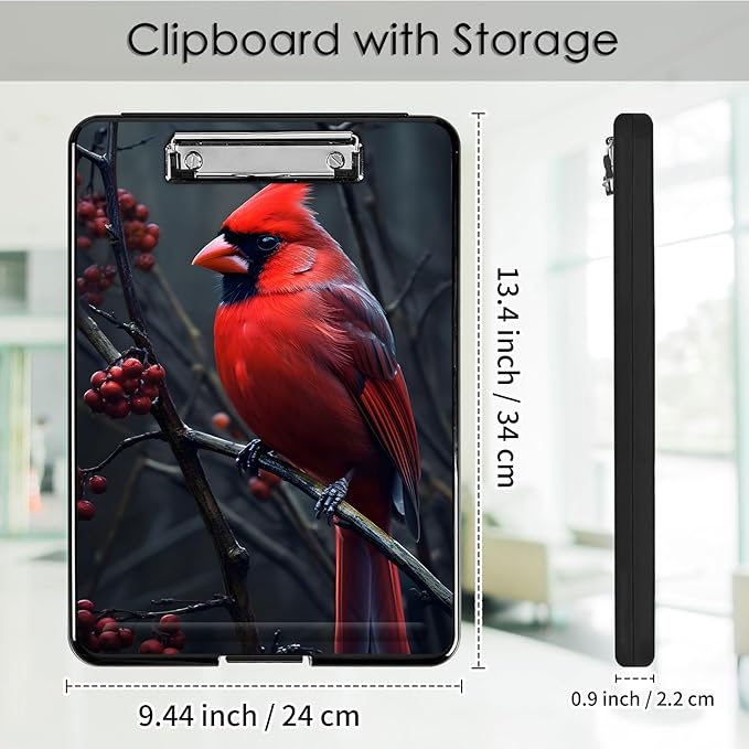 Clipboard with Storage,Office Supplies Nursing Clipboards Folder with Pen Holder Plastic Foldable Clip Board with Storage for Nurse Teacher,Beautiful Redbird