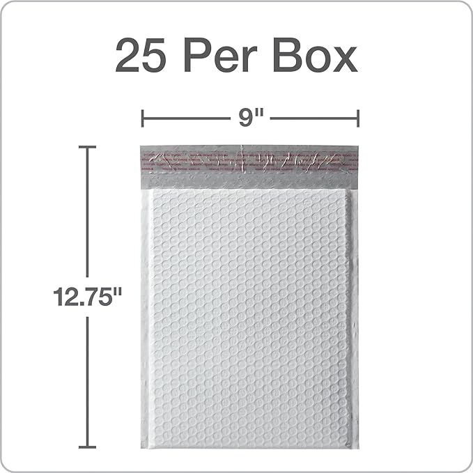 Quality Park Bubble Mailers, 8.25 x 11 Shipping Envelopes, Water Resistant White Poly Padded Envelopes, Redi-Strip Peel Off Closure, 25/Box (QUA85859)