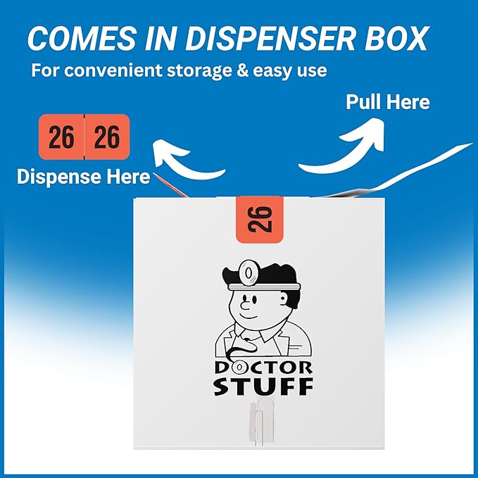 2026 Year Labels, Doctor Stuff 2026 Chart Stickers, Fluorescent Red Color Coded, USA Made Year Stickers for End Tab File Folders, 500 Labels/Roll in a Dispenser Box, 3/4" x 1-1/2"