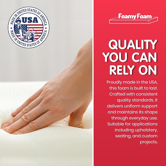 Foamy Foam High Density 6 inch Thick, 18 inch Wide, 72 inch Long Upholstery Foam, Cushion Replacement
