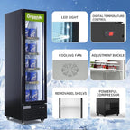 Commercial Beverage Refrigerator Display Fridge,Slim Single Glass Door Merchandiser Drink Cooler with LED Light Adjustable Shelves,ETL Sanitation,6 Cu Ft,16.15" Wide