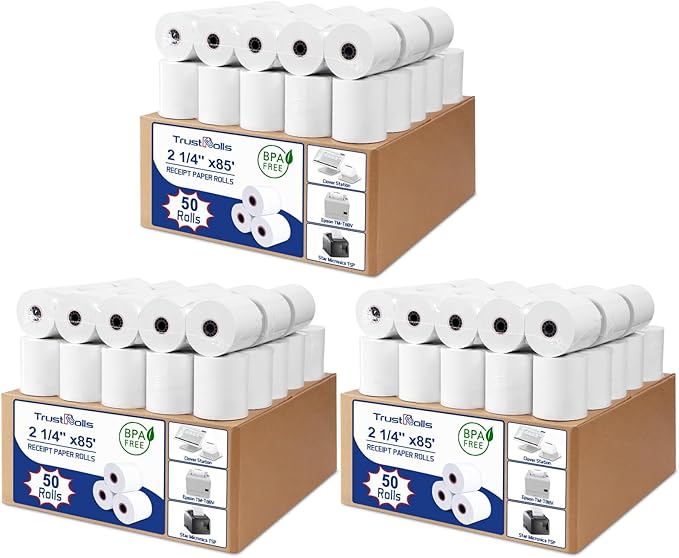 (150 Rolls) Premium 2 1/4 x 85 Thermal Paper Rolls - BPA Free Credit Card Receipt Paper for POS, ATM & Restaurant Printers