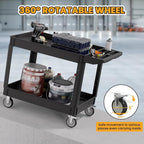 2-Tier Rolling Tool Cart,Heavy-Duty Plastic Service Cart with Lipped Shelves,550 lbs Capacity Utility Cart,46 x 26 Inch Rolling Work Carts for Garage,Salon,Kitchen,Office-Black