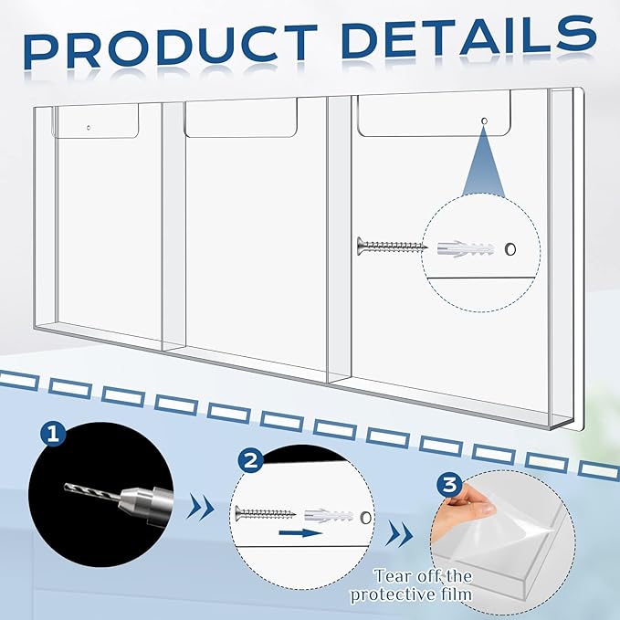 Sherr 1 Pc Acrylic Brochure Holder Wall Mount, 8.5 x 11 Inches Clear Hanging Flyer Display Holder Plastic Pamphlet Stand for Magazine, Booklet, Bookmark (Three-slot)