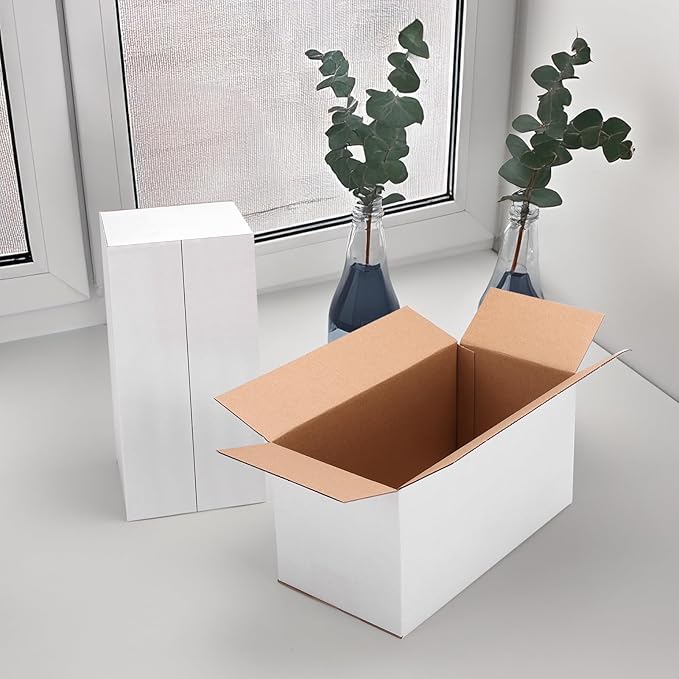 Hoikwo 10x5x5 Shipping Boxes Set of 25, White Corrugated Cardboard Box for Small Business for Packaging Mailing