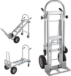 3in1 Aluminum Hand Truck,Convertible Hand Truck Dolly Large Size 1000 lb Capacity, Utility Cart Converts from Hand Truck to Platform Cart with 10" Hi Tech Rubber Wheels