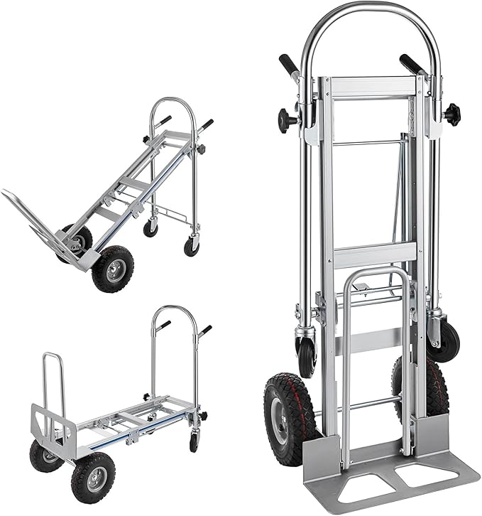 3in1 Aluminum Hand Truck,Convertible Hand Truck Dolly Large Size 1000 lb Capacity, Utility Cart Converts from Hand Truck to Platform Cart with 10" Hi Tech Rubber Wheels