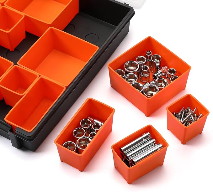AIRTOON Multi-Purpose Toolbox, Professional Organizer with 24 Bin Compartments, Box Organizer for Hardware, Screws, Bolts, Nuts, Nails, Tools, Arts