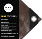 PROTARP Extra Heavy Duty 16 Mil Tarp Cover, Waterproof, UV Resistant, Rip and Tear Proof, Poly Tarpaulin with Reinforced Edges for Roof, Camping, Patio, Pool, Boat. (Brown/Black 9′ X 12′)