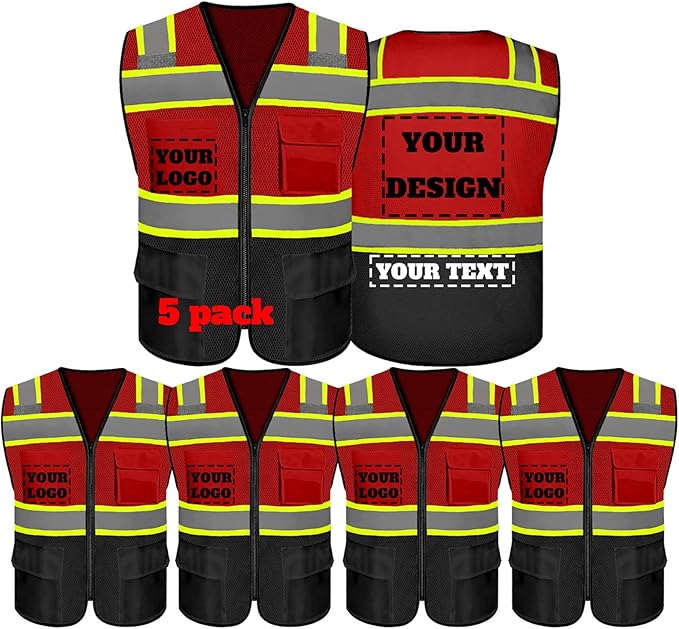 Safety Vest Reflective High Visibility with 5 Pockets ＆Zipper Class 2 Adult Unisex Construction Security Workwear