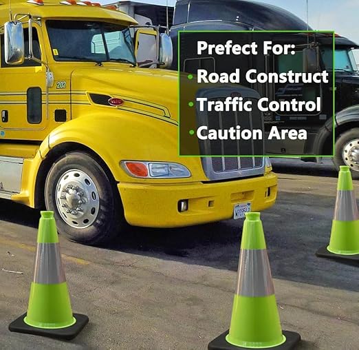 BESEA 8Pack 18" inch Traffic Cones Green Safety Cones PVC Construction Cones with 6 inch Reflective Collar for Home Driveway Road Parking Use(8 Cones)