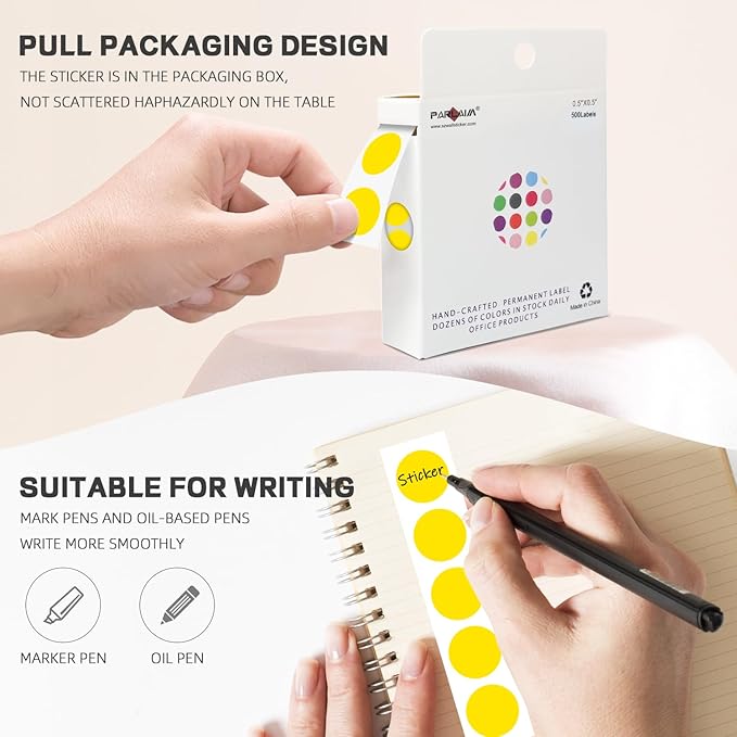 PARLAIM 1/2 Inch Round Adhesive Color-Code Dot Stickers,500 Stickers Inventory Dots Label in Dispenser Box,Yellow Circle Coding Labels for Office Home (Yellow)