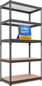 HOMEDANT 35.9" W 5 Tier Heavy Duty Garage Shelving Adjustable Metal Rack Storage Shelves Standing Shelf Unit Organizers Pantry Closet Black 1Pack
